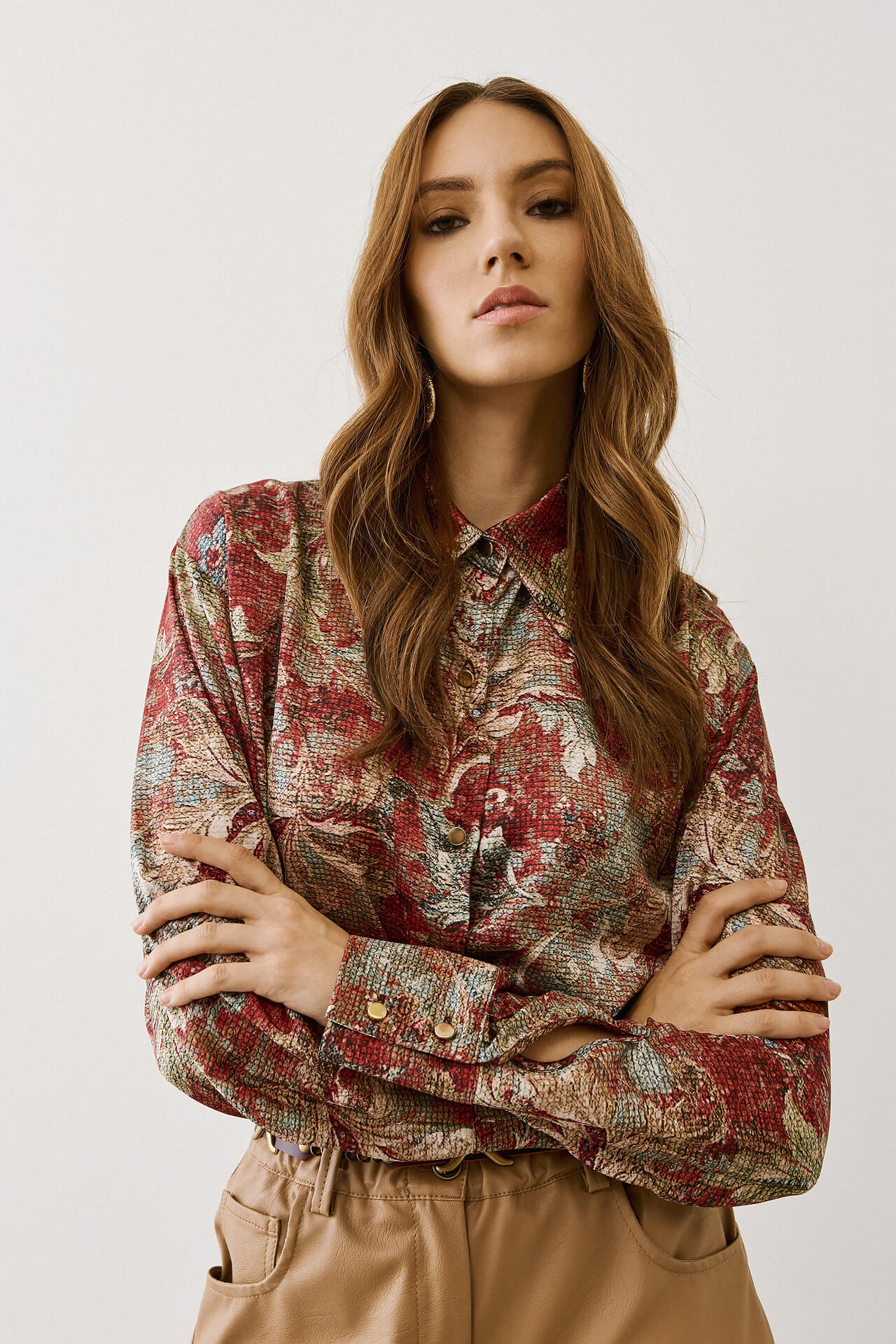 Πουκάμισο μπορντό εμπριμέ