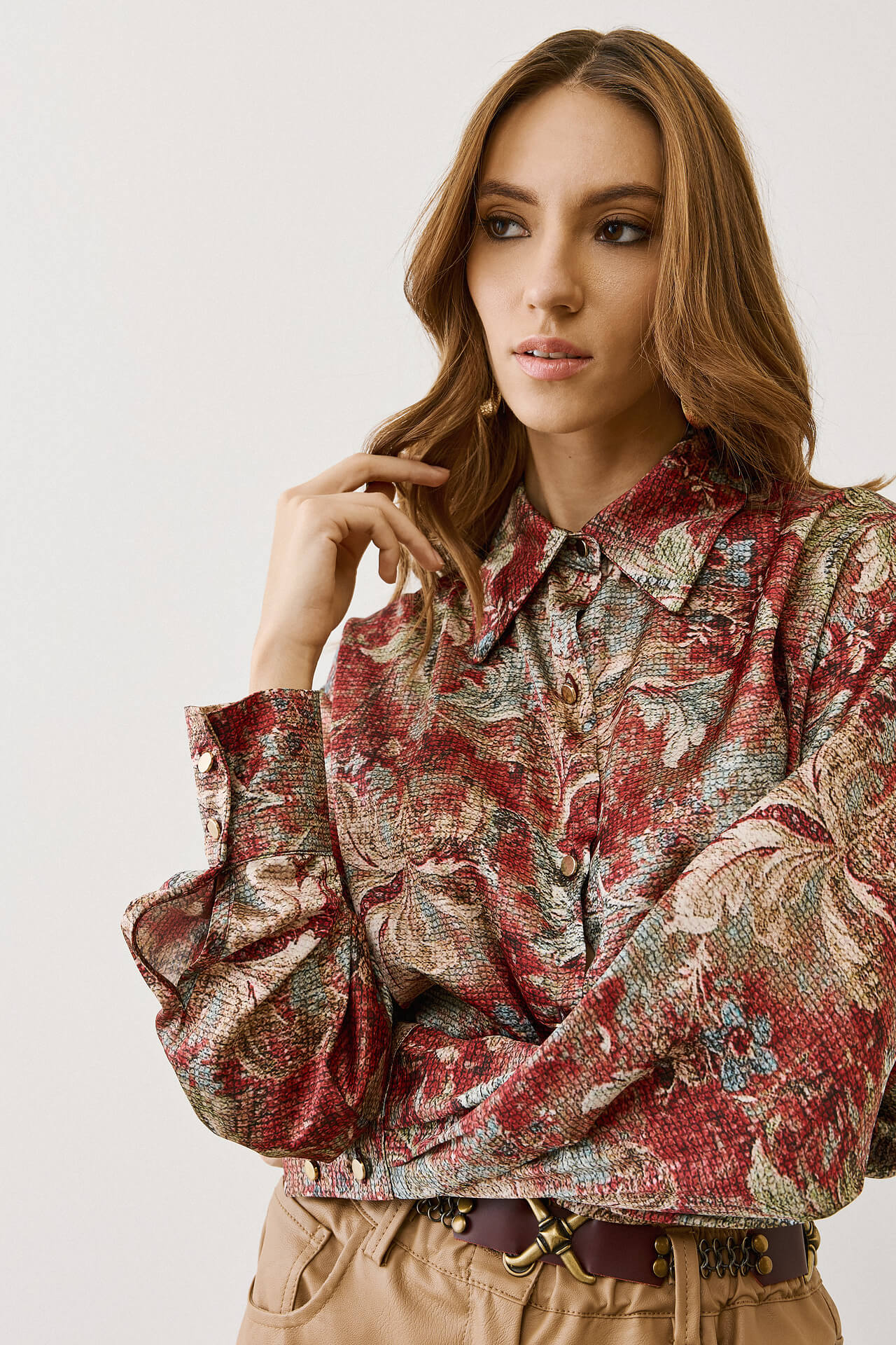 Πουκάμισο μπορντό εμπριμέ