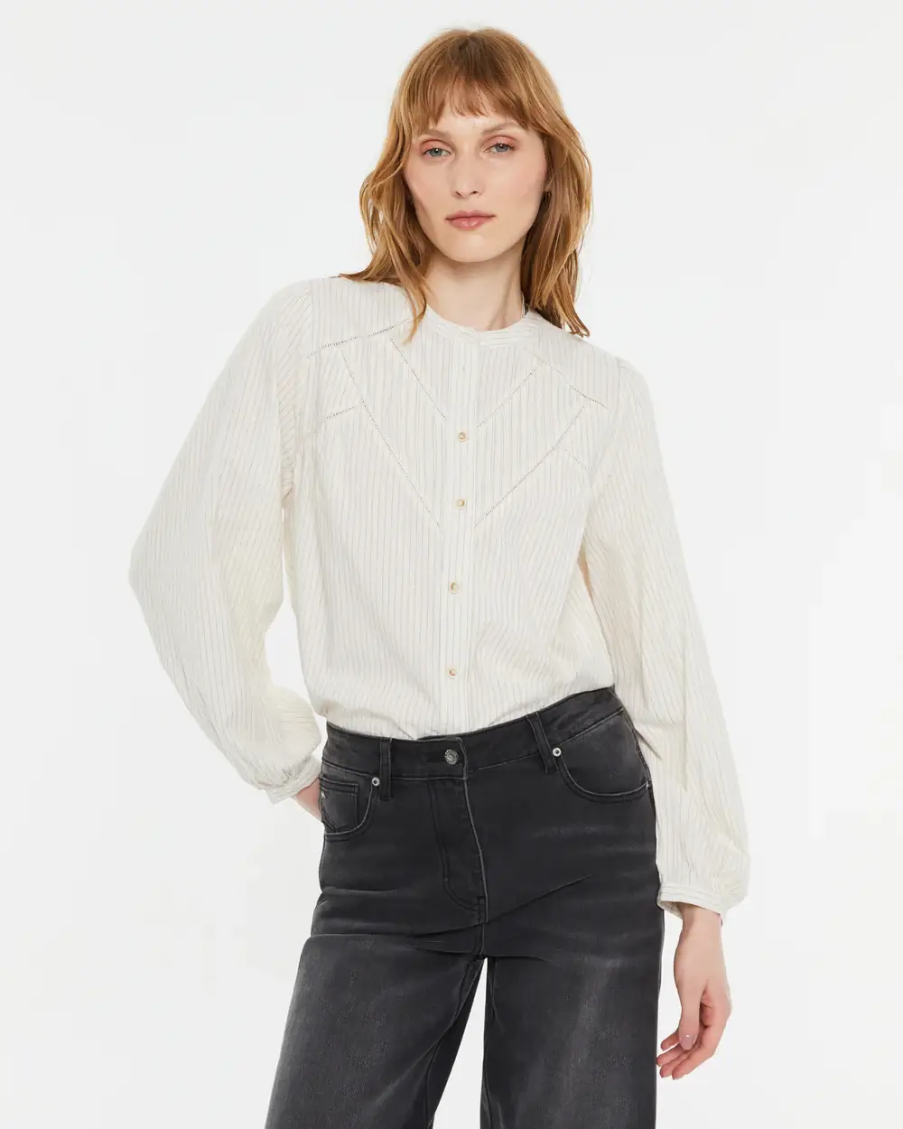 Πουκαμίσα εκρού με μαύρες ρίγες