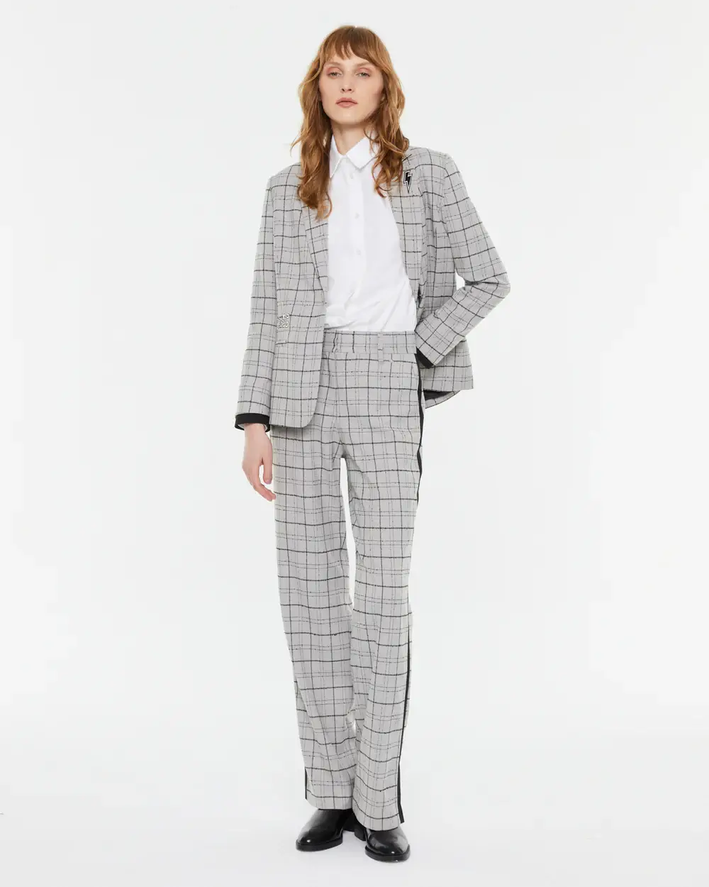 Καρό γκρι παντελόνι με ίσια Γραμμή