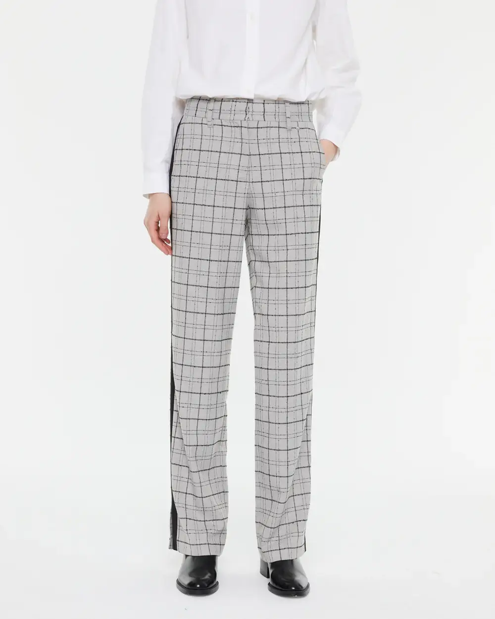 Καρό γκρι παντελόνι με ίσια Γραμμή