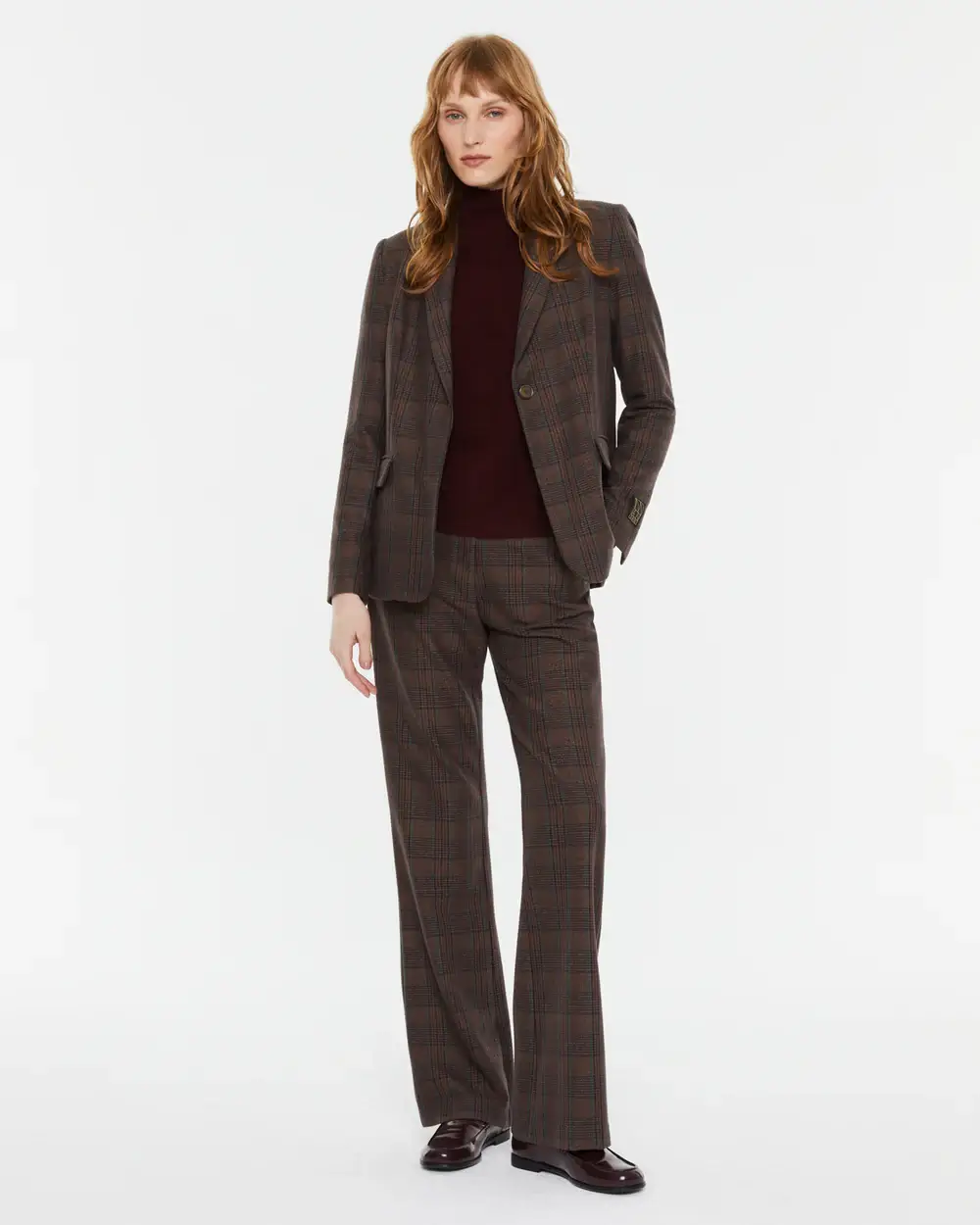Καρό Παντελόνι σε Καφέ Τόνους με Ίσια Γραμμή
