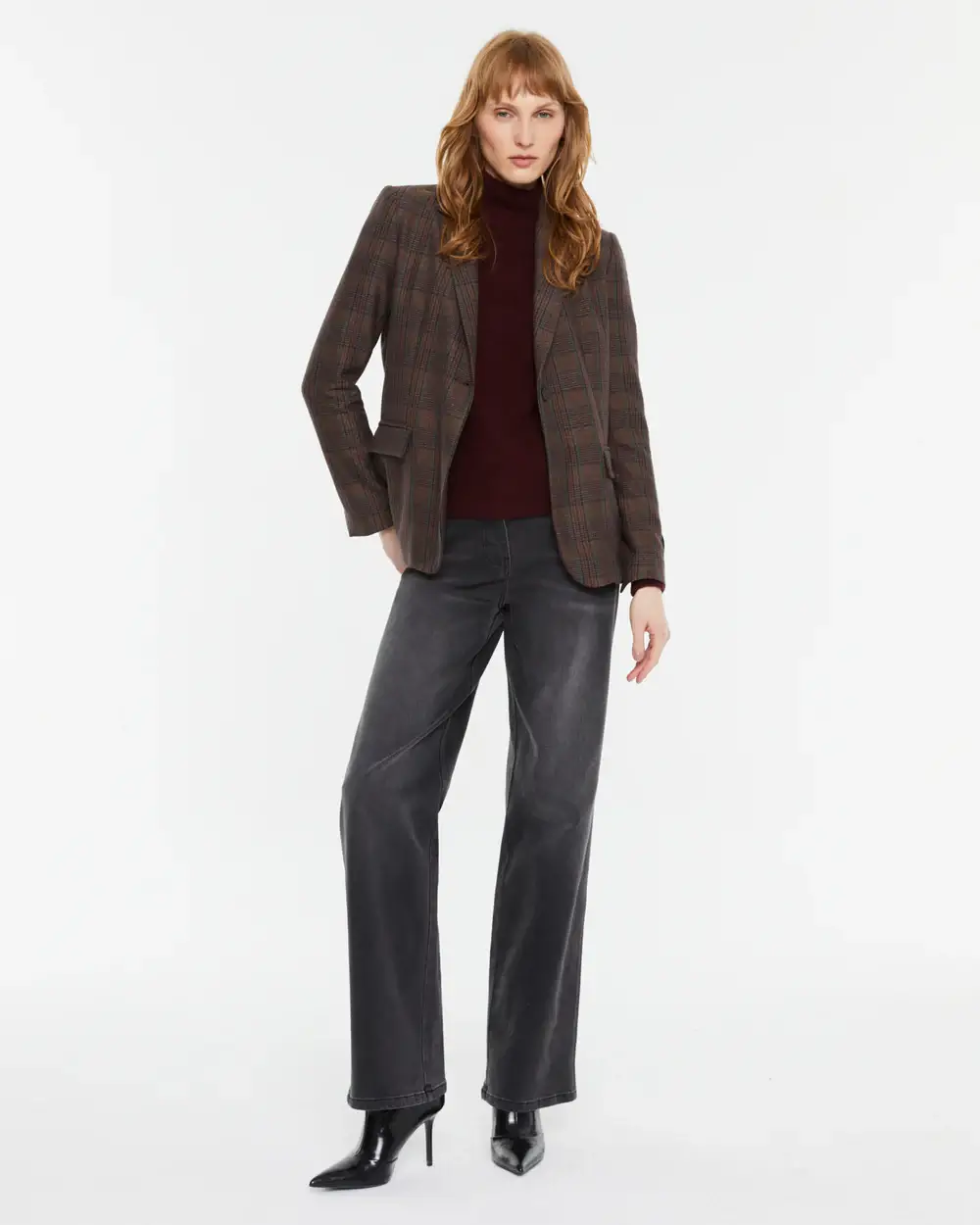 Καρό Σακάκι σε Καφέ Τόνους με Κουμπί