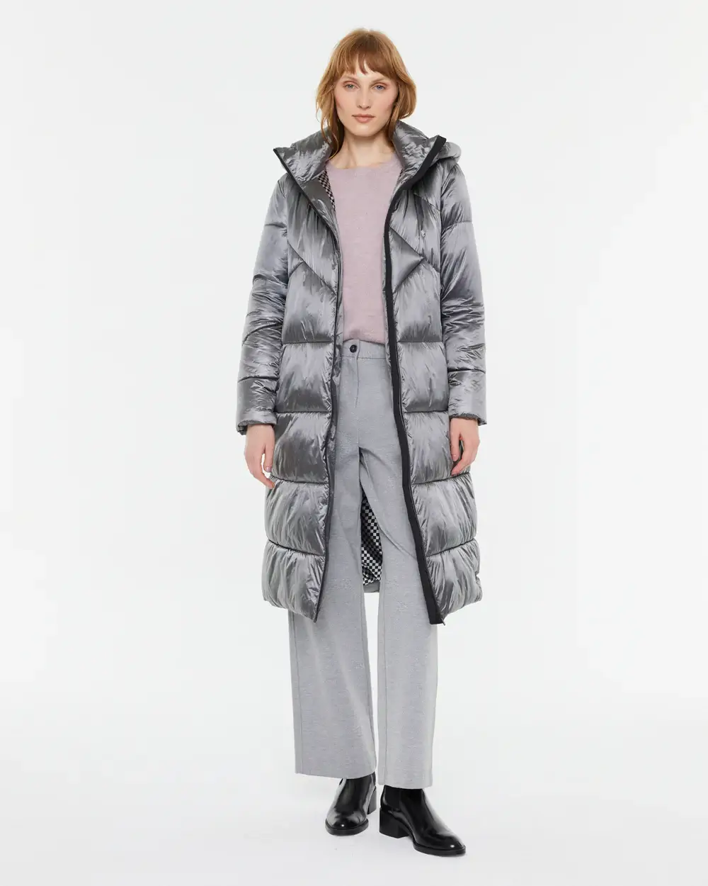 Μακρύ ασημί μπουφάν με κουκούλα
