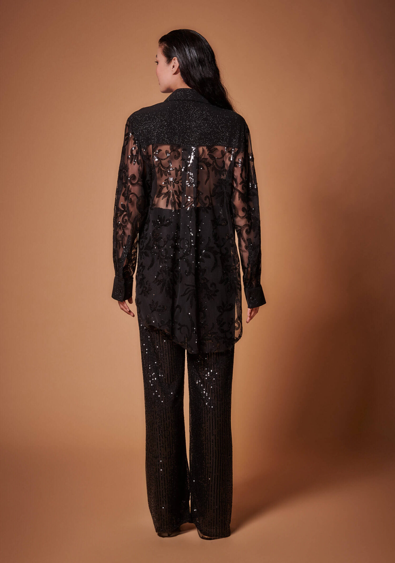 Μαύρη Διάφανη Πουκαμίσα με Παγιέτες