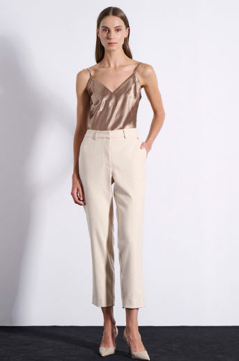 Παντελόνι μπεζ με παγιέτες