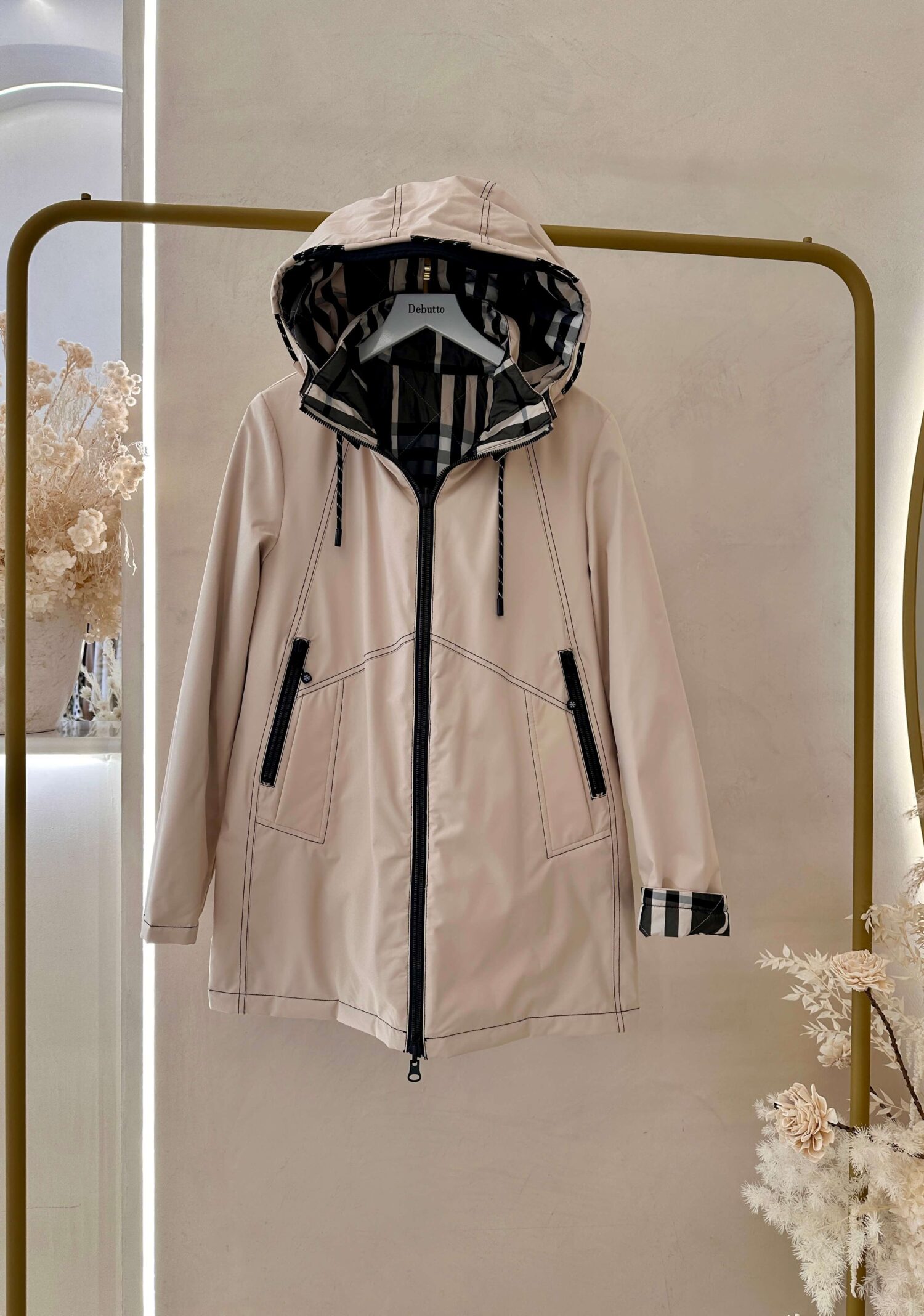 Mπουφάν διπλής όψης μπεζ καρό