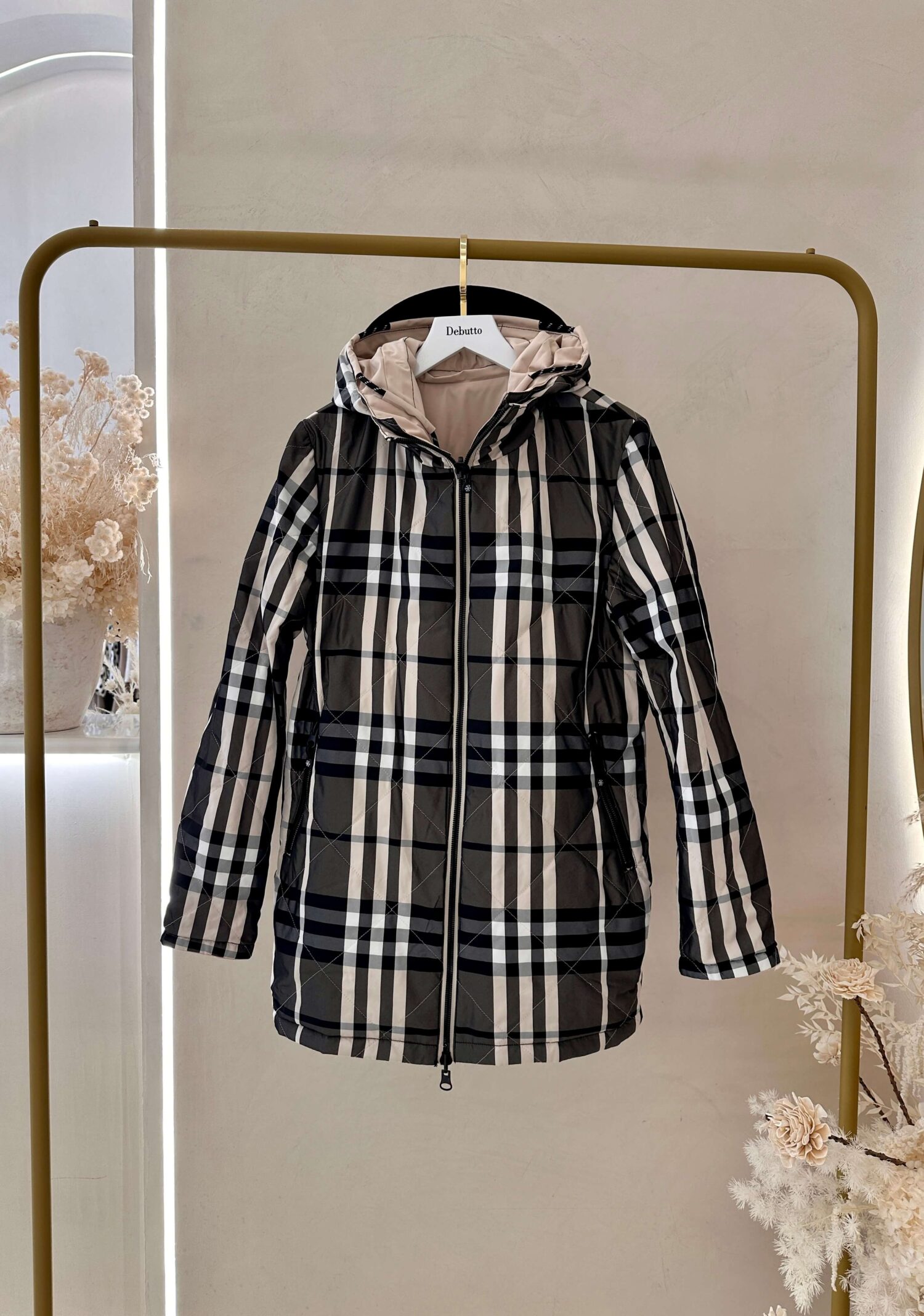 Mπουφάν διπλής όψης μπεζ καρό