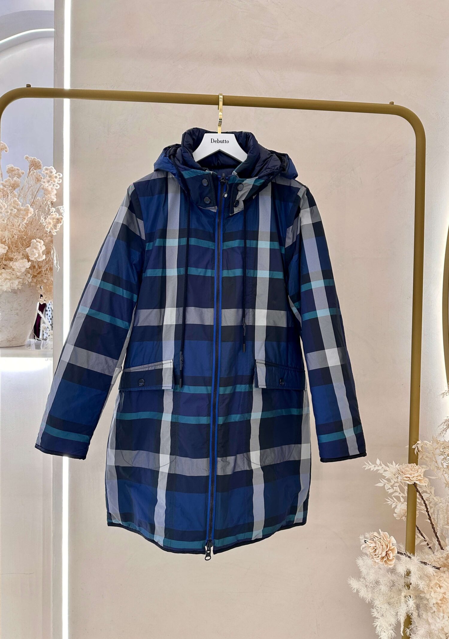 μπουφάν διπλής όψης μπλε καρό