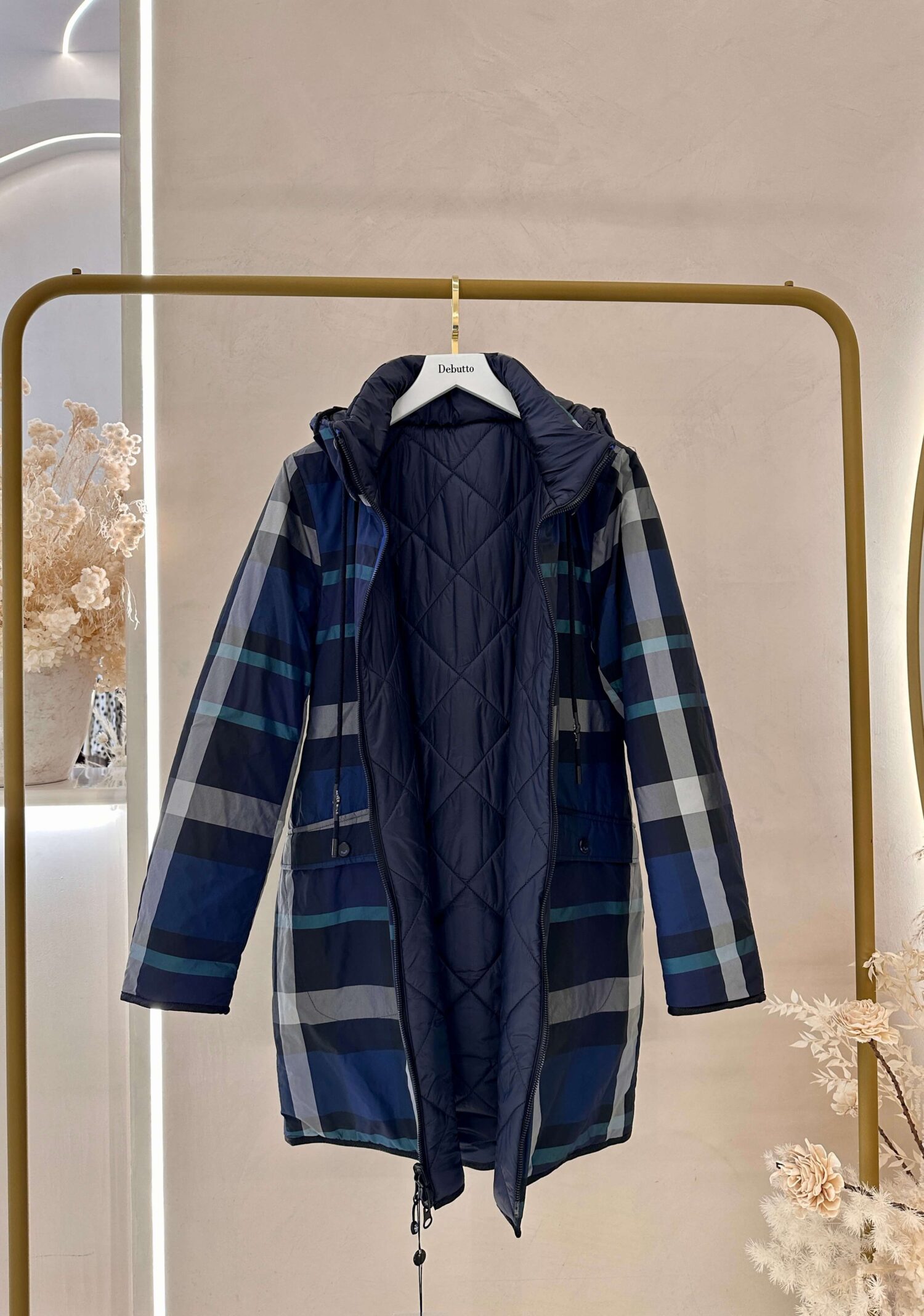 μπουφάν διπλής όψης μπλε καρό