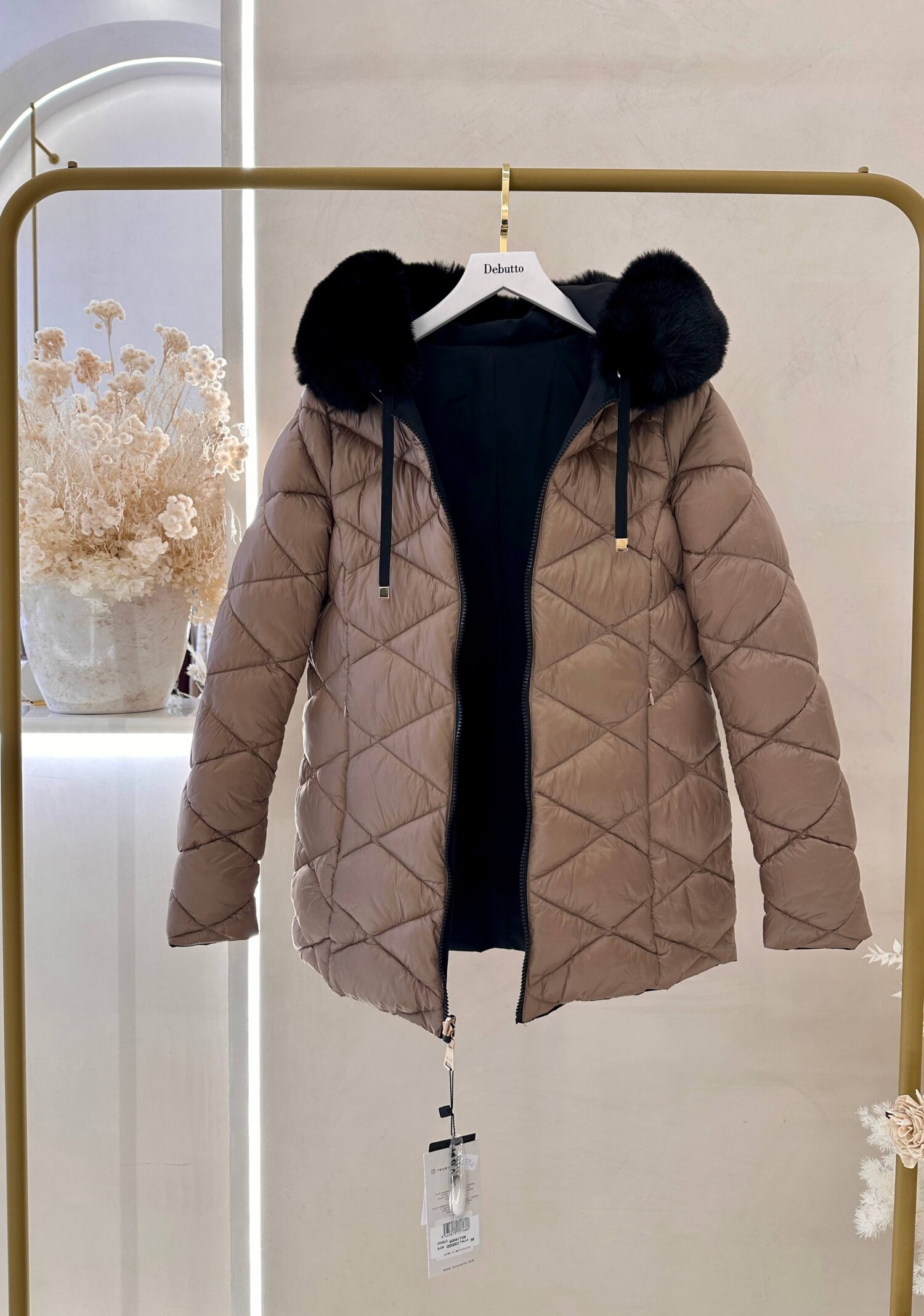 μπουφάν διπλής όψης μαύρο ταμπά με γούνα