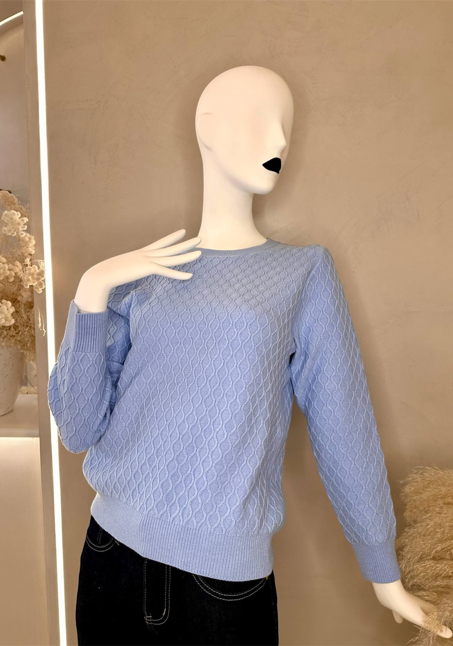 Γαλάζια πλεκτή μπλούζα