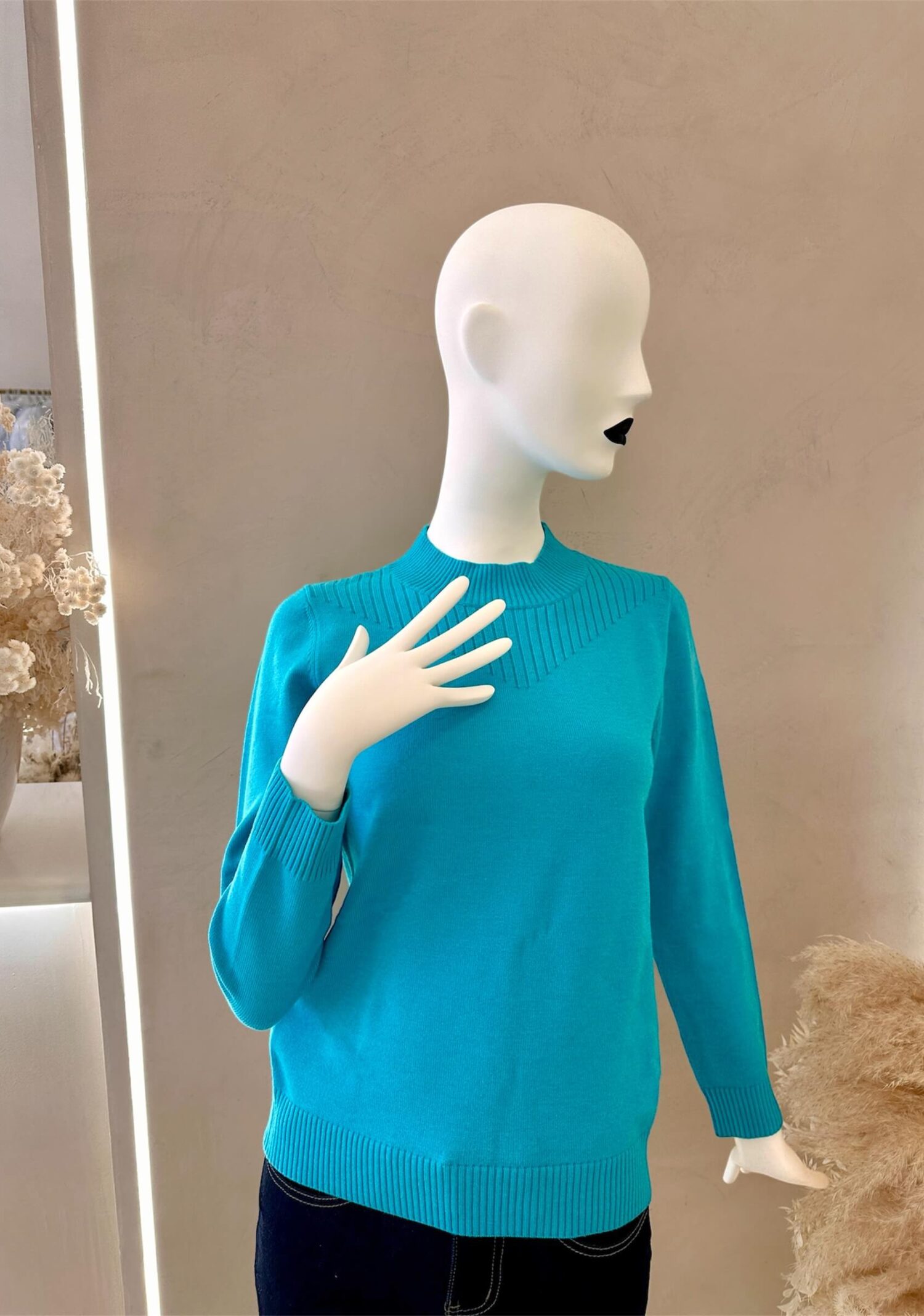 Τιρκουάζ πλεκτή μπλούζα