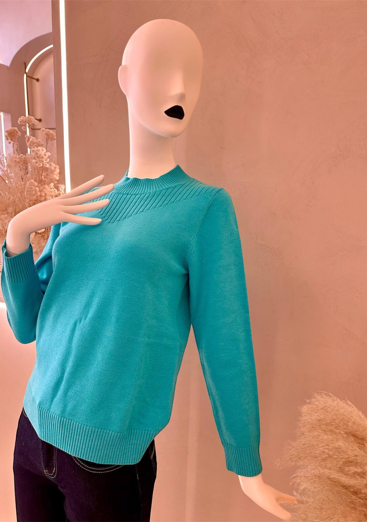 Τιρκουάζ πλεκτή μπλούζα