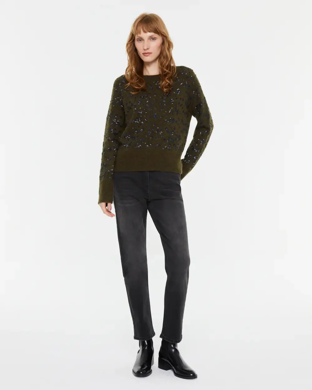 Πλεκτό Πουλόβερ χακί με Παγιέτες