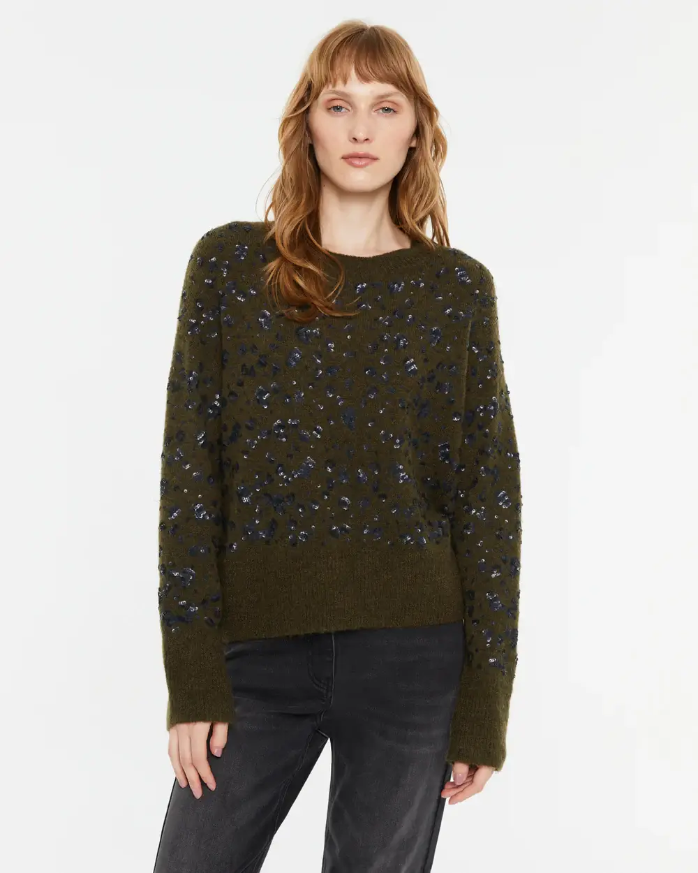 Πλεκτό Πουλόβερ χακί με Παγιέτες