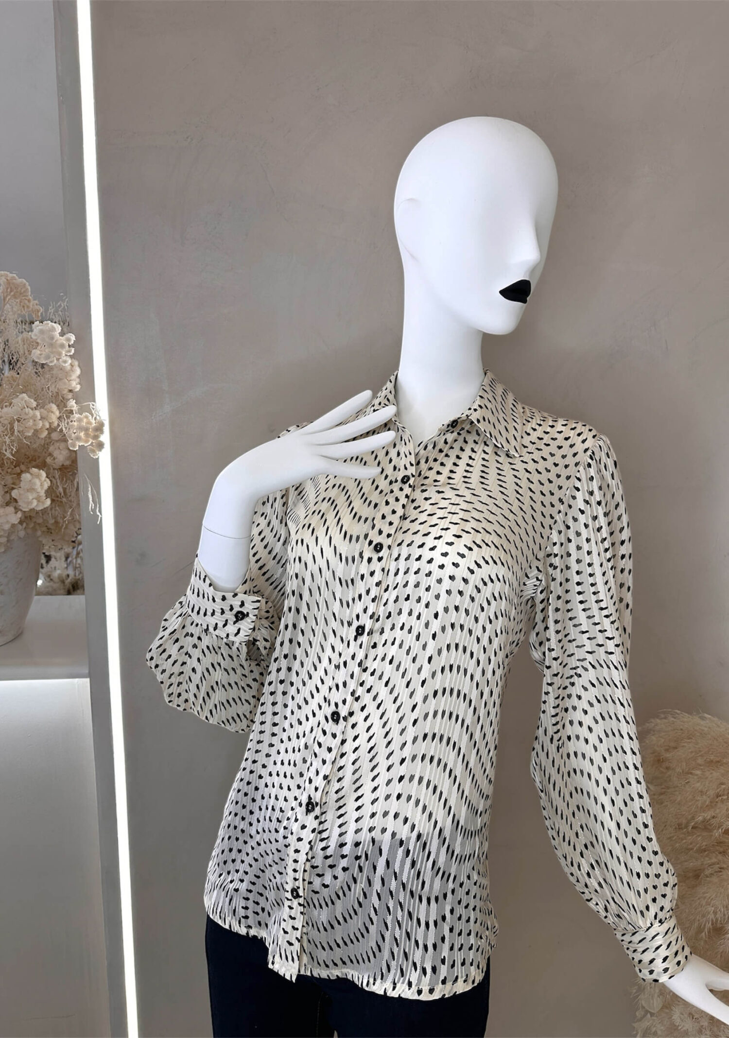 πουκάμισο εμπριμέ ημιδιάφανο με ασημοκλωστή